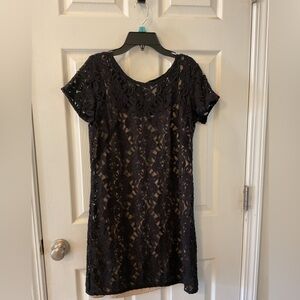 Loft Women’s Size 4 Black/Beige Lace Floral Above Knee Dress